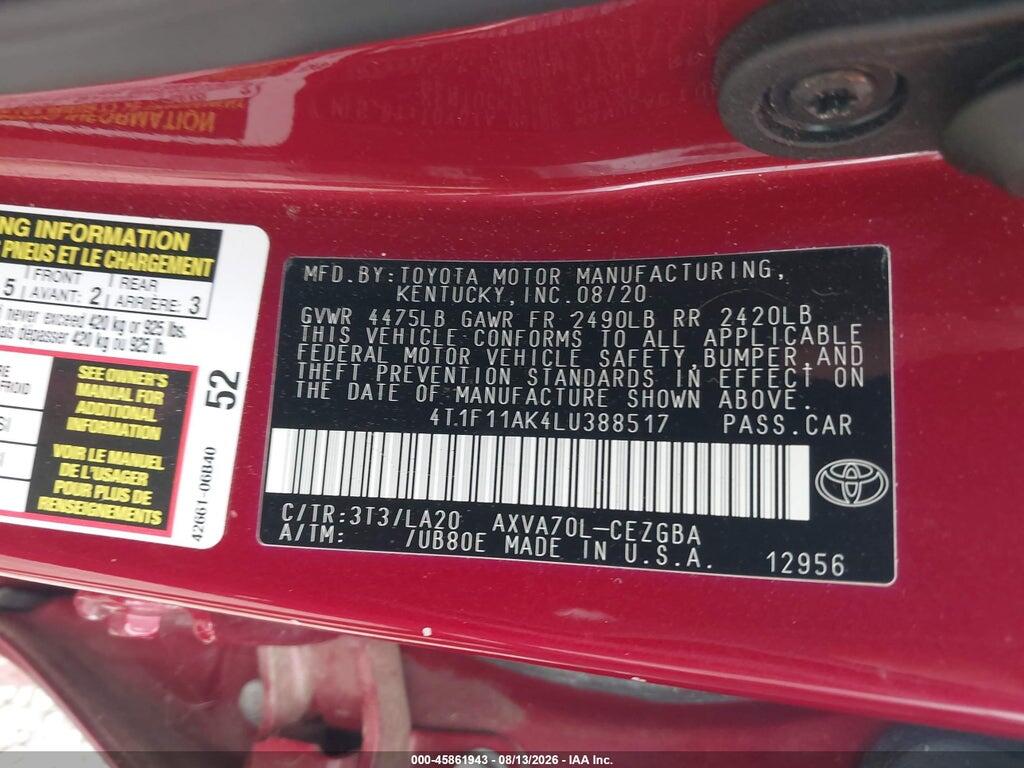 4T1F11AK4LU388517 2020 TOYOTA CAMRY photo no. 9