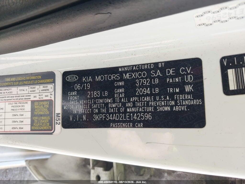 3KPF34AD2LE142596 2020 KIA FORTE photo no. 9