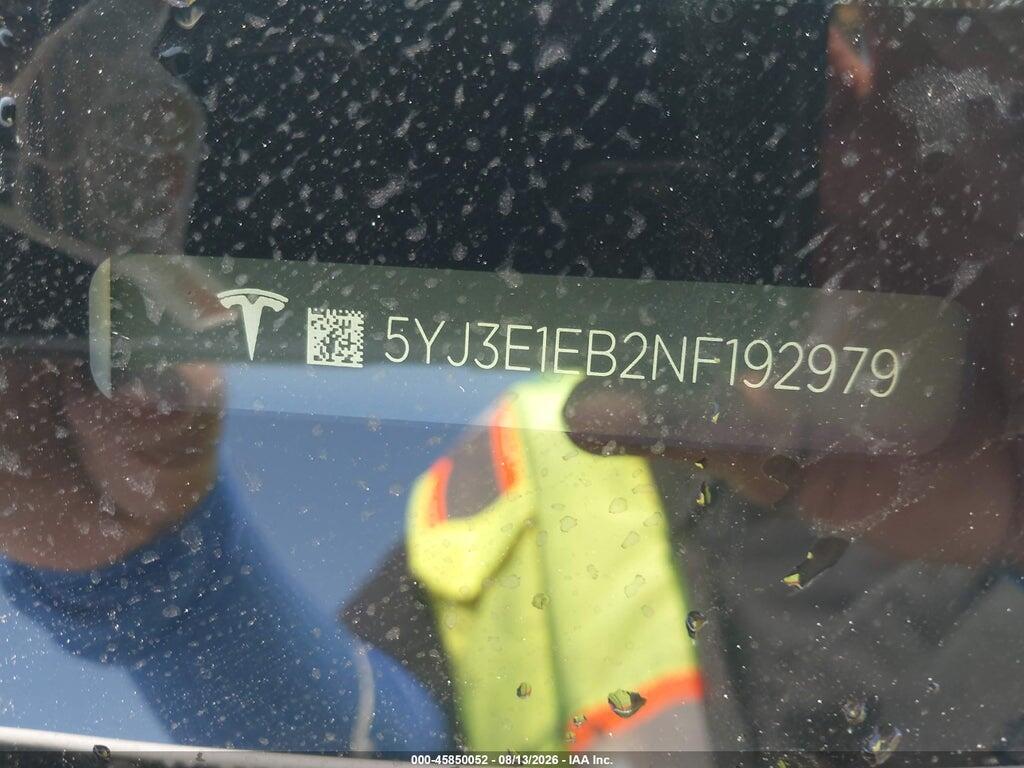 5YJ3E1EB2NF192979 2022 TESLA MODEL 3 photo no. 9