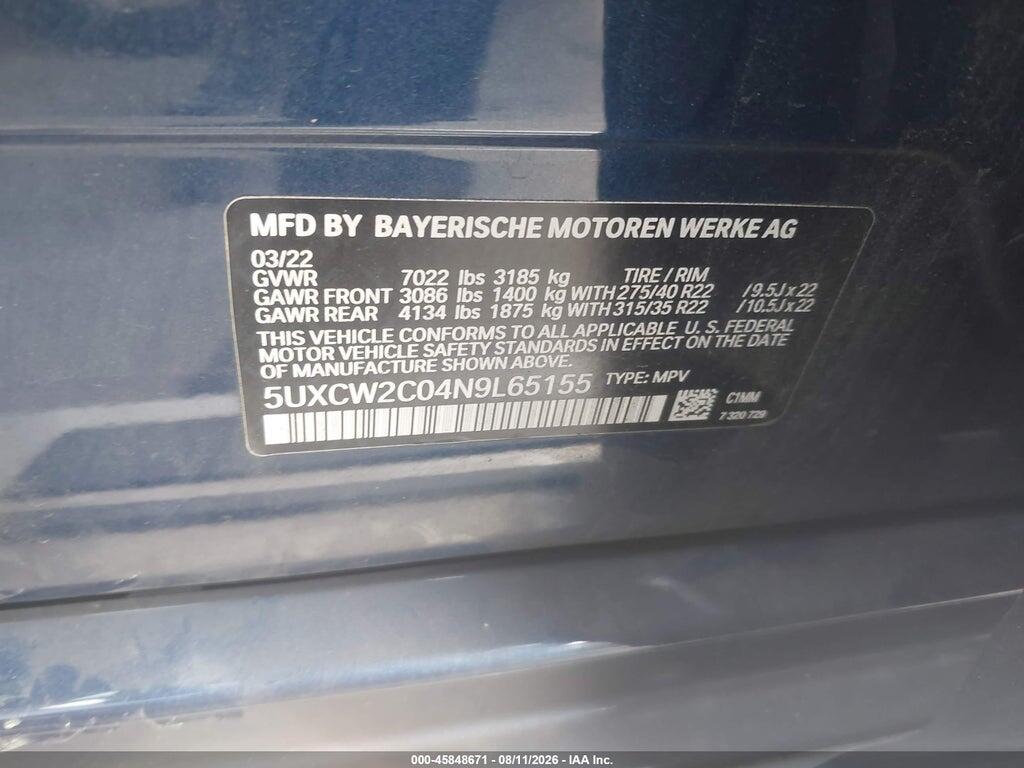 5UXCW2C04N9L65155 2022 BMW X7 photo no. 9