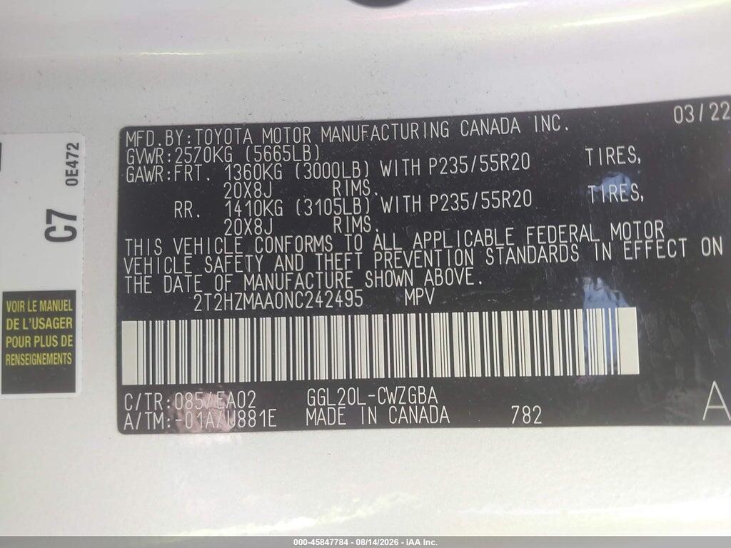 2T2HZMAA0NC242495 2022 LEXUS RX 350 photo no. 9
