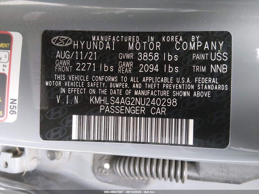 KMHLS4AG2NU240298 2022 HYUNDAI ELANTRA photo no. 9