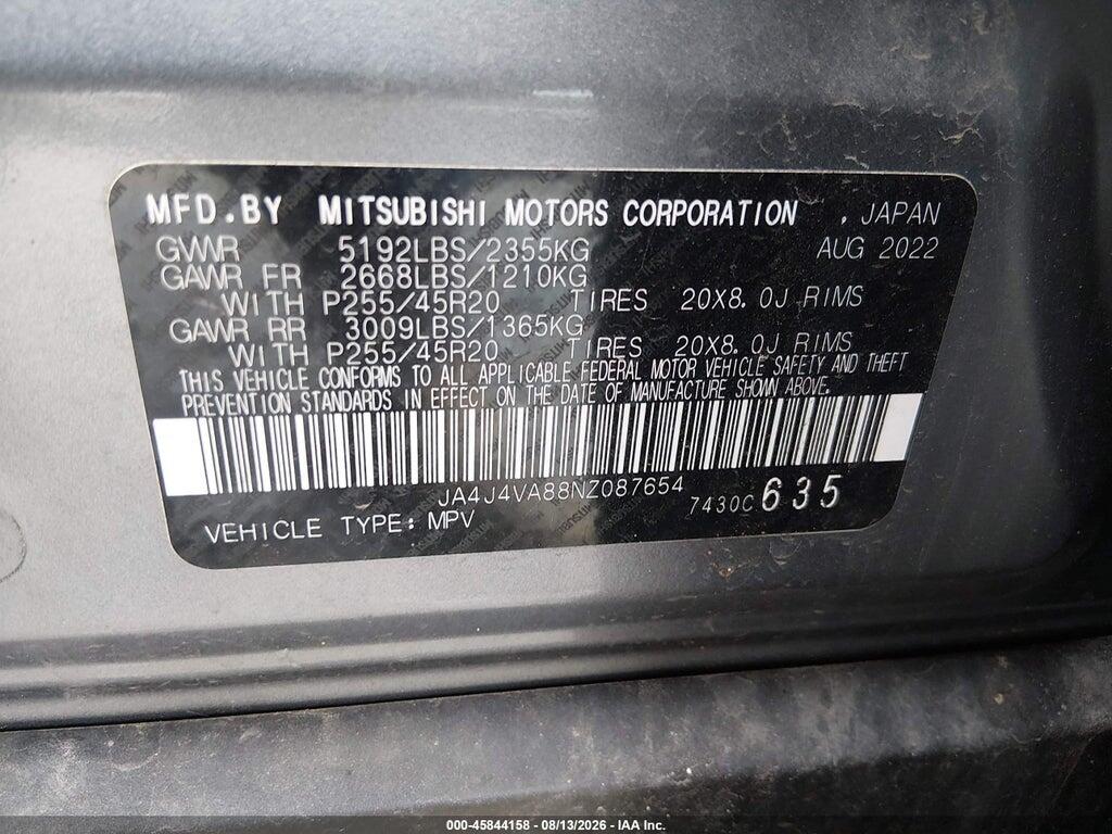 JA4J4VA88NZ087654 2022 MITSUBISHI OUTLANDER photo no. 9