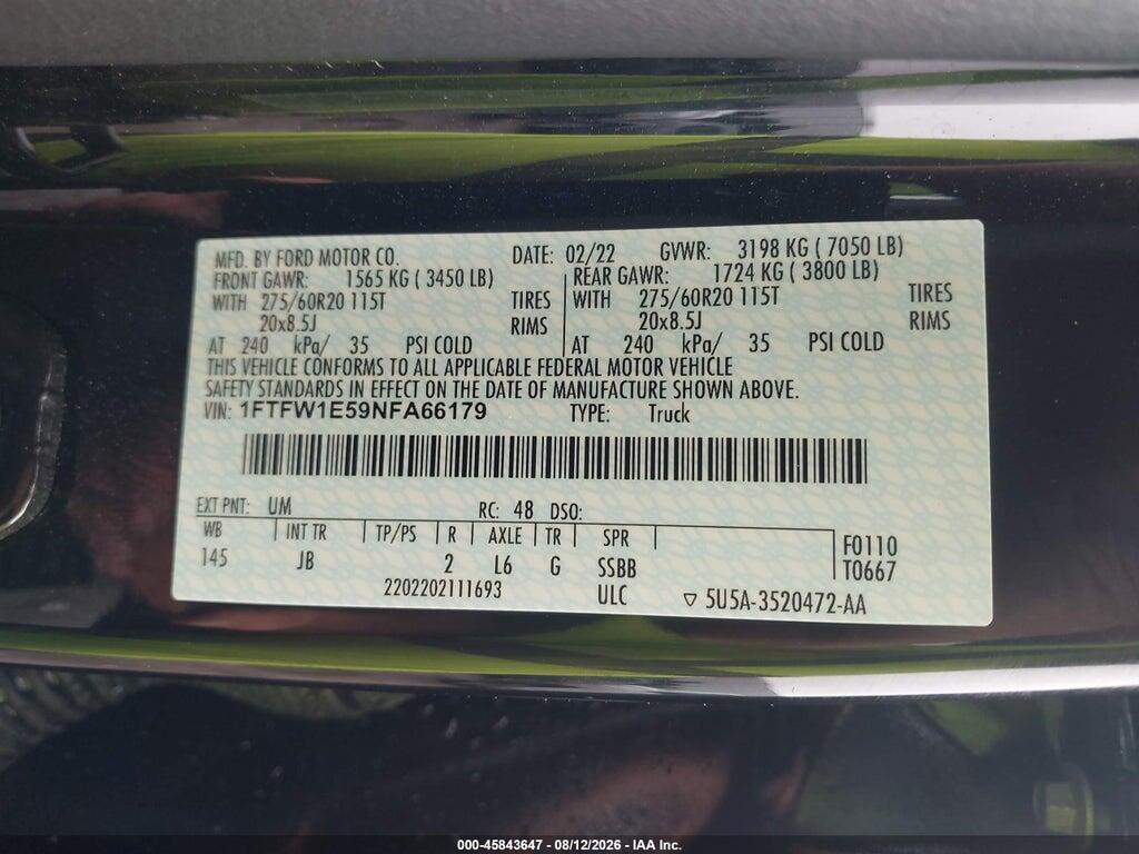 1FTFW1E59NFA66179 2022 FORD F-150 photo no. 9