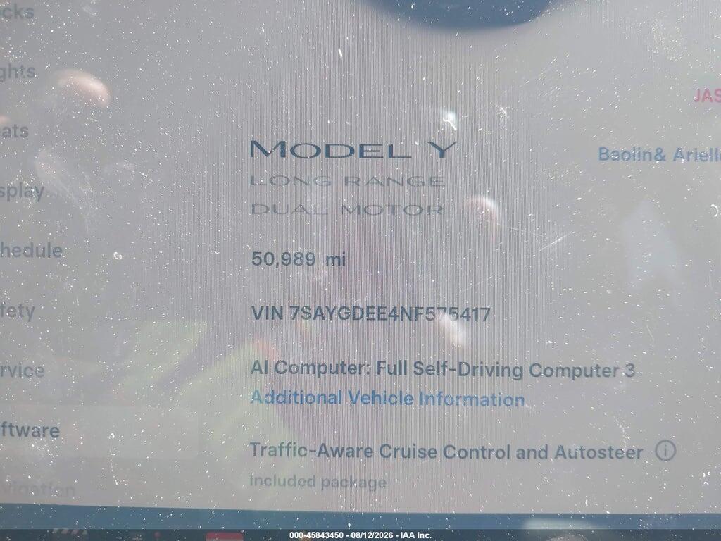 7SAYGDEE4NF575417 2022 TESLA MODEL Y photo no. 7