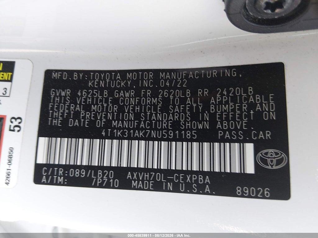 4T1K31AK7NU591185 2022 TOYOTA CAMRY photo no. 9