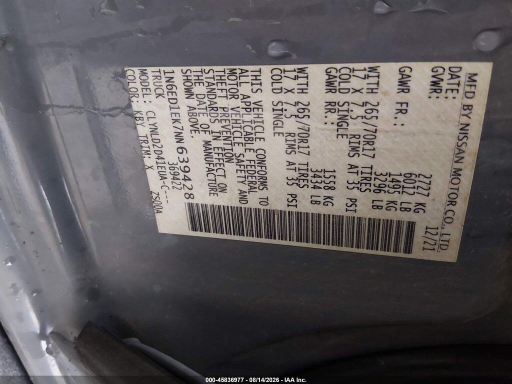 1N6ED1EK7NN639428 2022 NISSAN FRONTIER photo no. 9