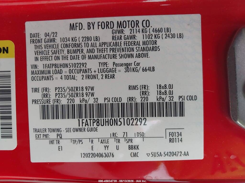 1FATP8UH0N5102292 2022 FORD MUSTANG photo no. 9