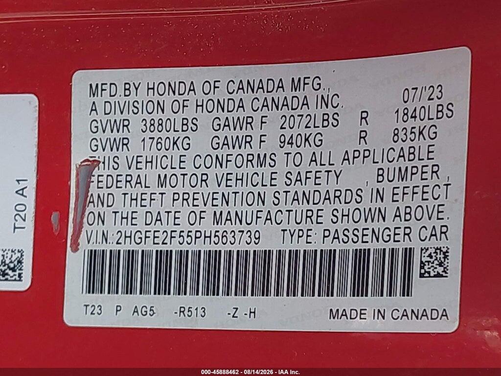2HGFE2F55PH563739 2023 HONDA CIVIC photo no. 9
