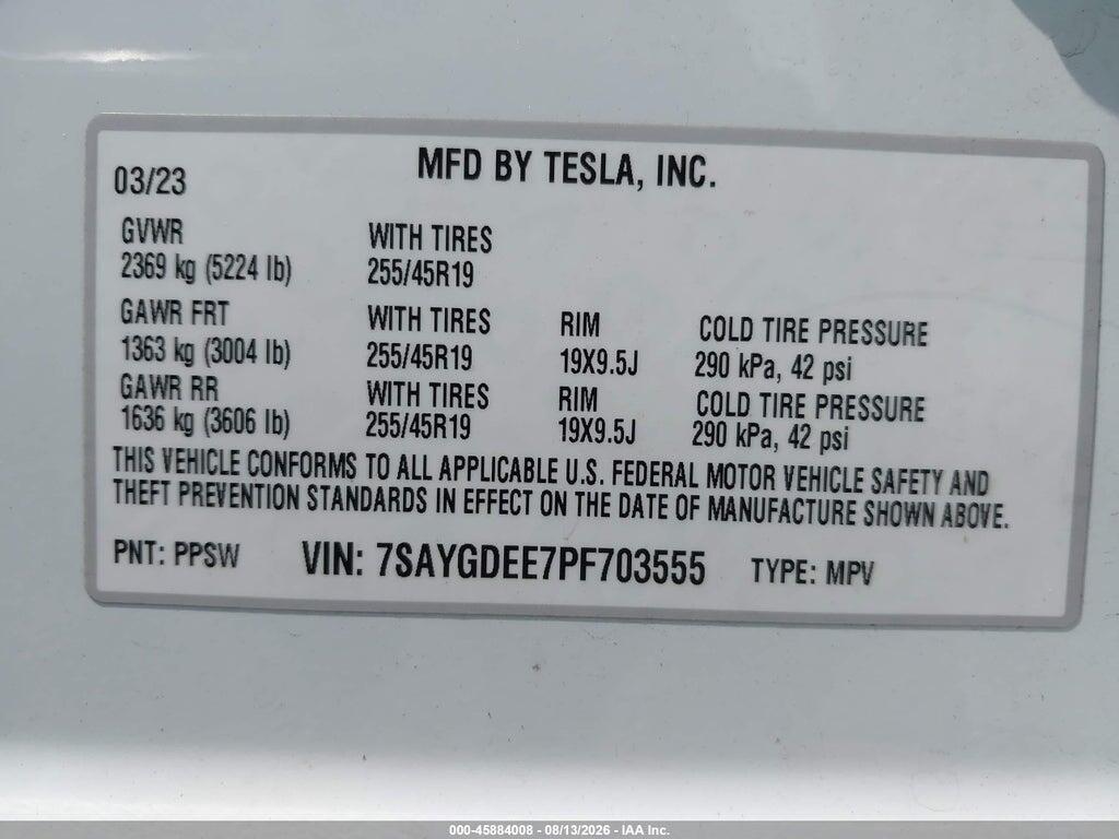 7SAYGDEE7PF703555 2023 TESLA MODEL Y photo no. 9