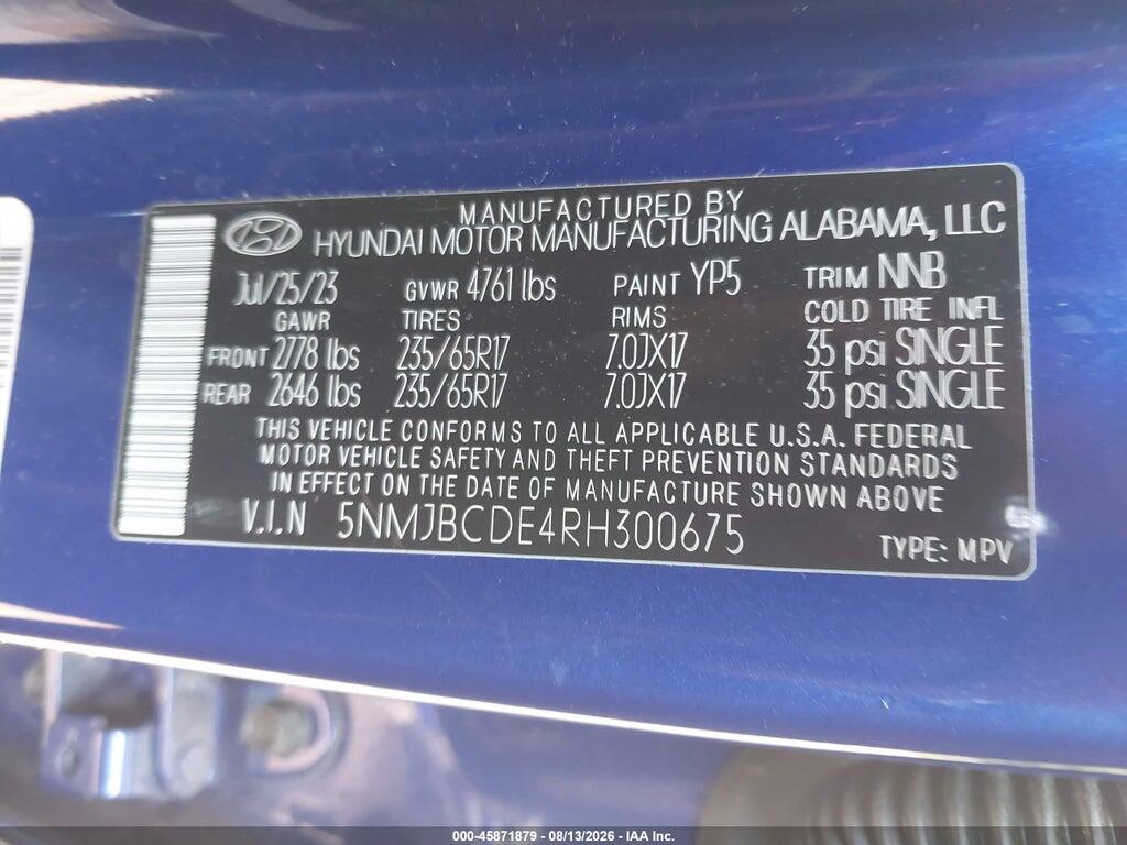 5NMJBCDE4RH300675 2024 HYUNDAI TUCSON photo no. 9
