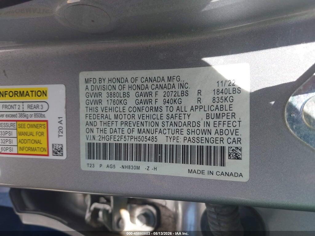 2HGFE2F57PH505485 2023 HONDA CIVIC photo no. 9