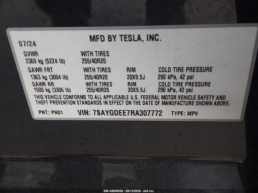 7SAYGDEE7RA307772 2024 TESLA MODEL Y photo no. 9
