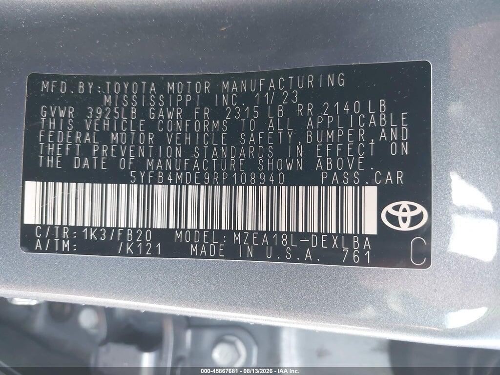 5YFB4MDE9RP108940 2024 TOYOTA COROLLA photo no. 9