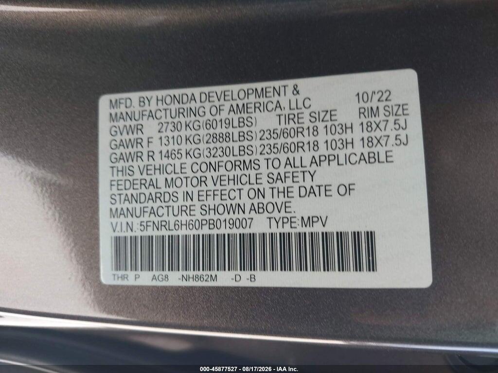 5FNRL6H60PB019007 2023 HONDA ODYSSEY photo no. 9
