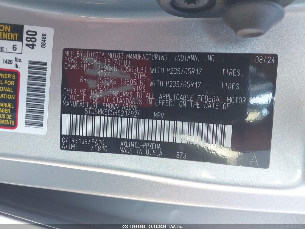 5TDBRKEC5RS217924 2024 TOYOTA SIENNA photo no. 9