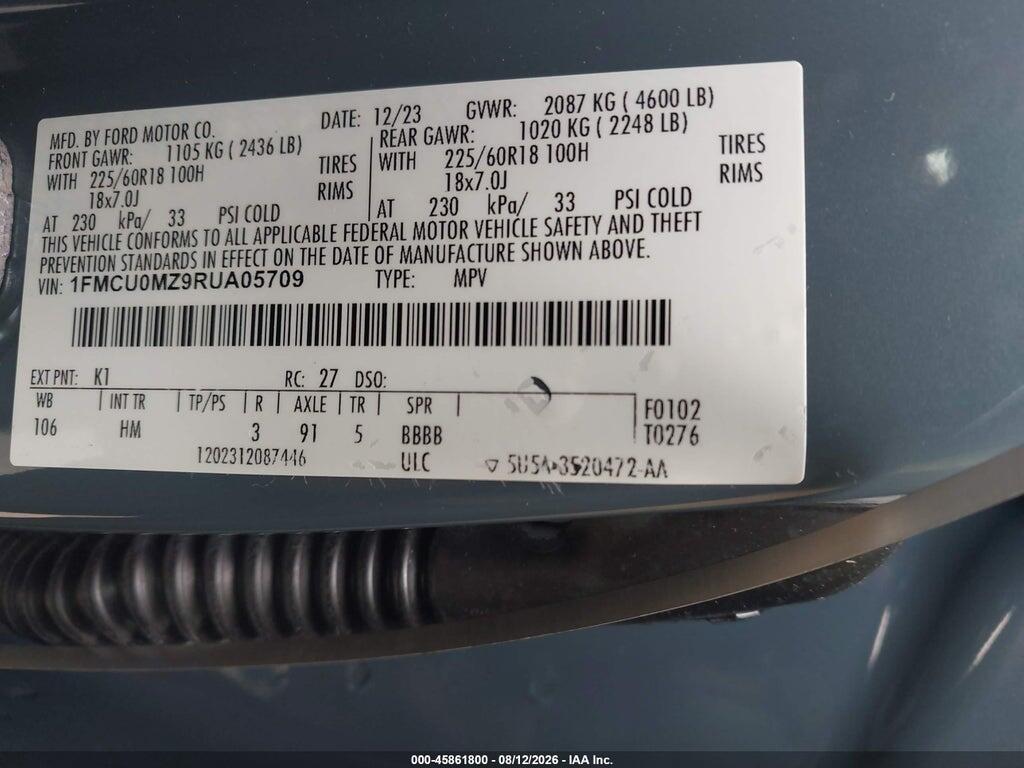 1FMCU0MZ9RUA05709 2024 FORD ESCAPE photo no. 9