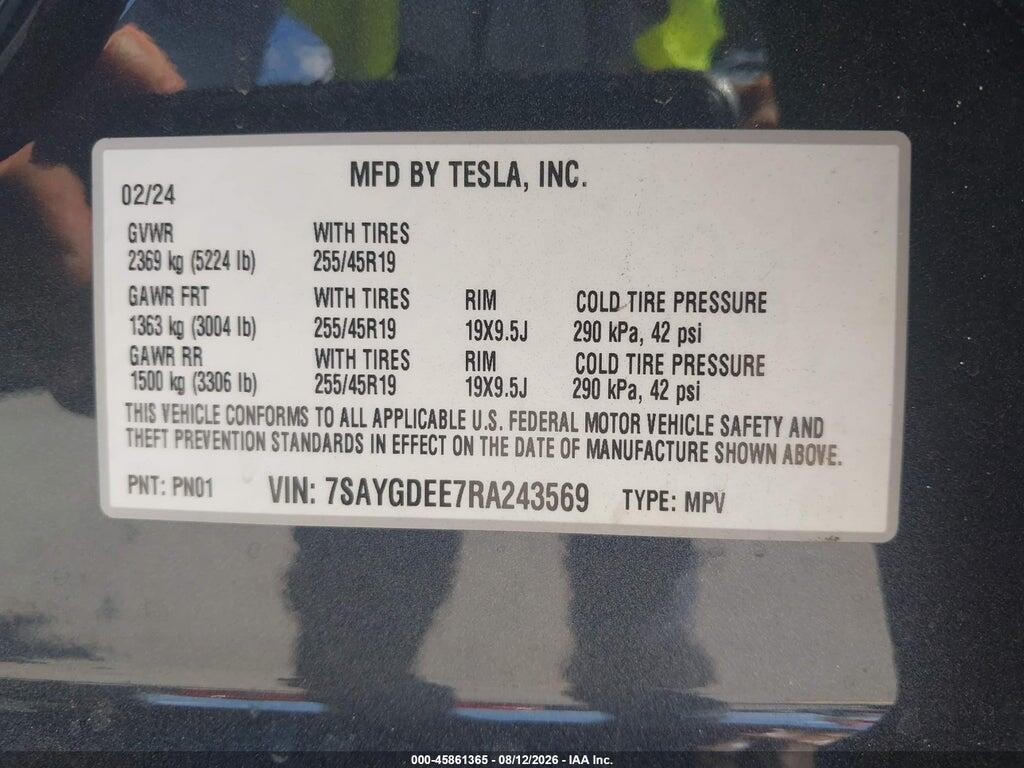 7SAYGDEE7RA243569 2024 TESLA MODEL Y photo no. 9