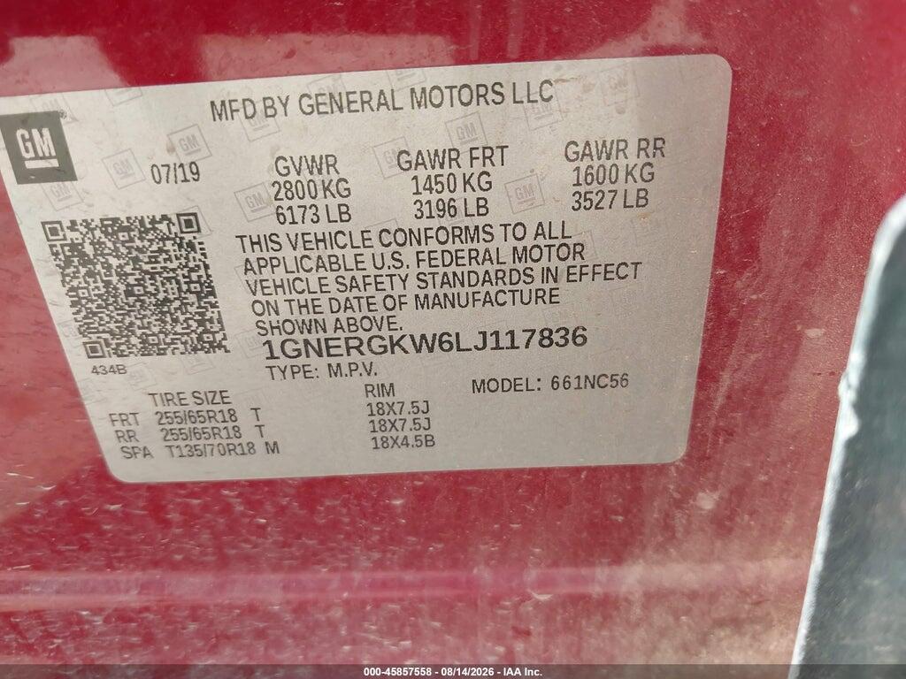 1GNERGKW6LJ117836 2020 CHEVROLET TRAVERSE photo no. 9