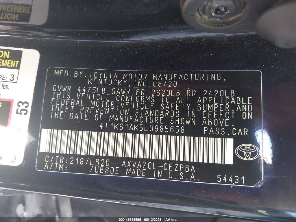 4T1K61AK5LU985658 2020 TOYOTA CAMRY photo no. 9