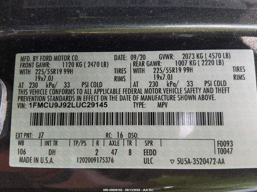 1FMCU9J92LUC29145 2020 FORD ESCAPE photo no. 9
