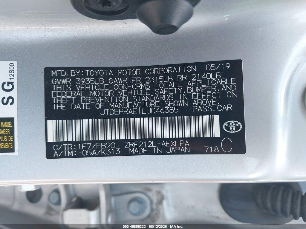JTDEPRAE1LJ046385 2020 TOYOTA COROLLA photo no. 9