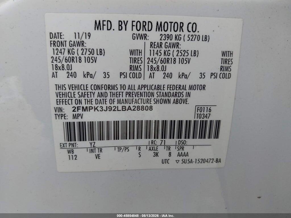 2FMPK3J92LBA28808 2020 FORD EDGE photo no. 9