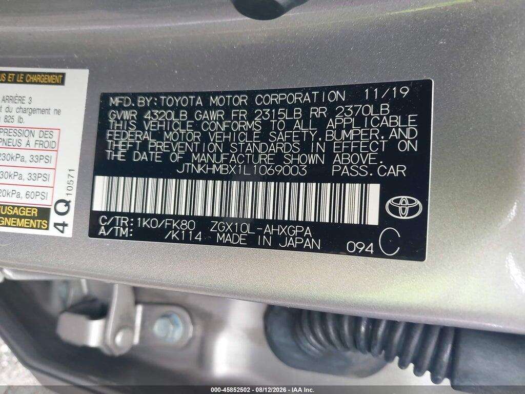 JTNKHMBX1L1069003 2020 TOYOTA C-HR photo no. 9