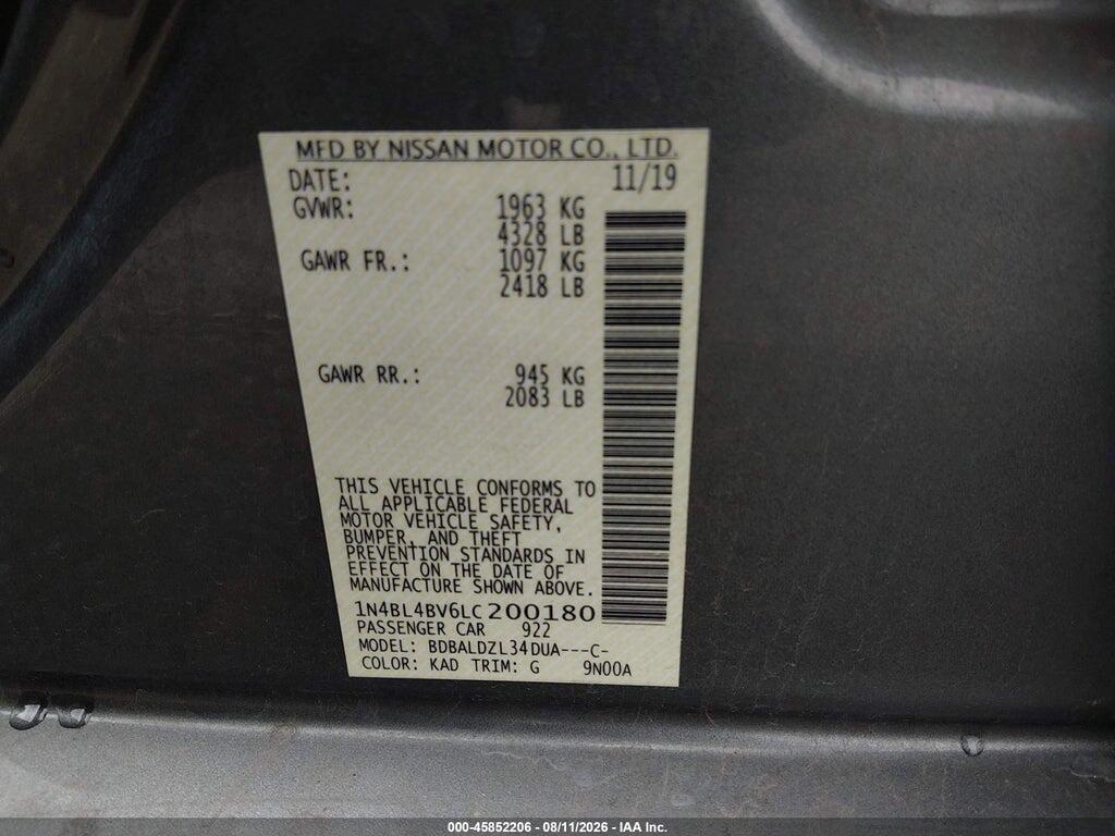 1N4BL4BV6LC200180 2020 NISSAN ALTIMA photo no. 9