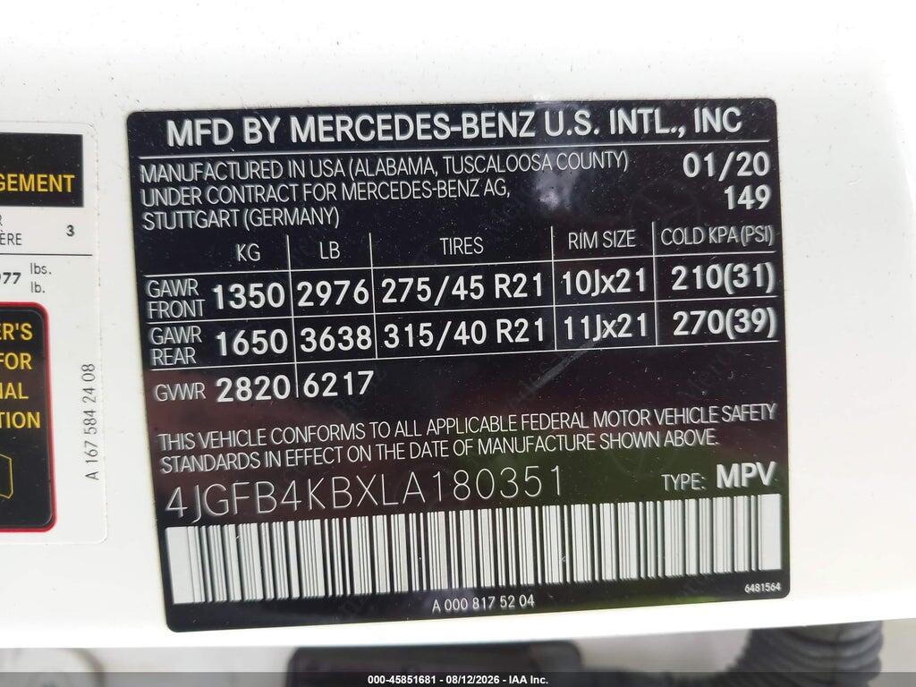 4JGFB4KBXLA180351 2020 MERCEDES-BENZ GLE 350 photo no. 9