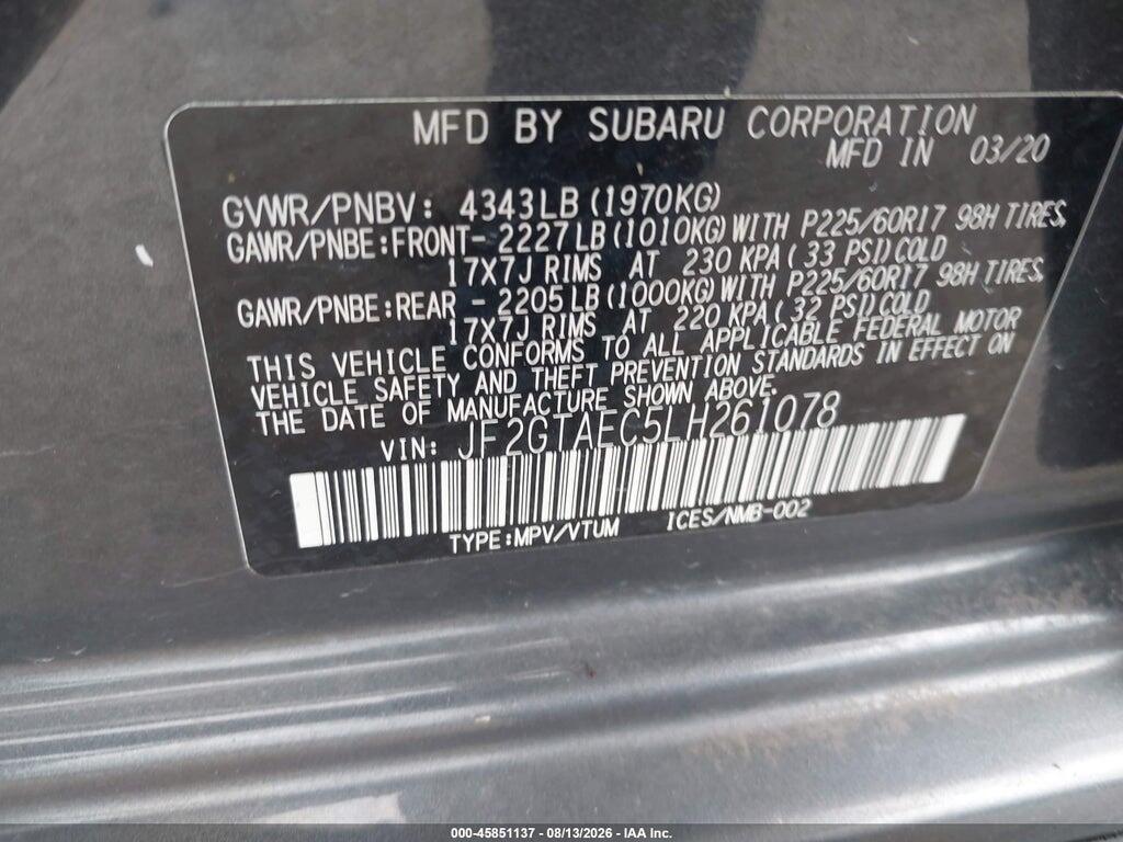 JF2GTAEC5LH261078 2020 SUBARU CROSSTREK photo no. 9