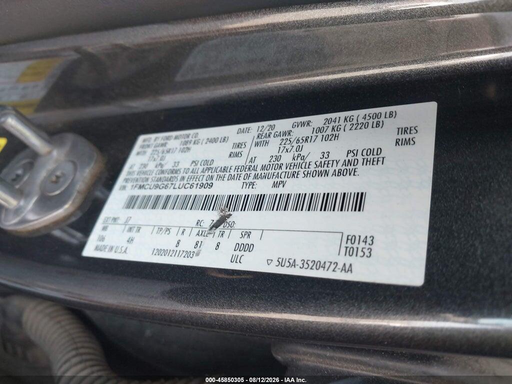 1FMCU9G67LUC61909 2020 FORD ESCAPE photo no. 9