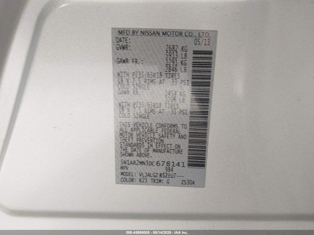 5N1AR2MN3DC678141 2013 NISSAN PATHFINDER photo no. 9