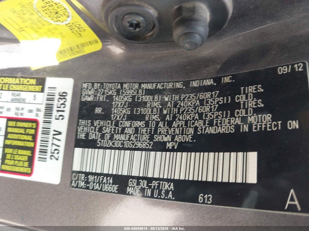 5TDZK3DC1DS296852 2013 TOYOTA SIENNA photo no. 9