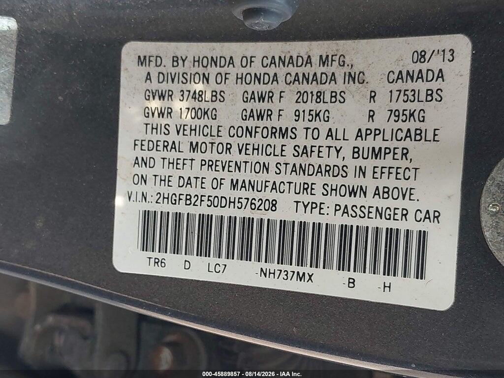 2HGFB2F50DH576208 2013 HONDA CIVIC photo no. 9