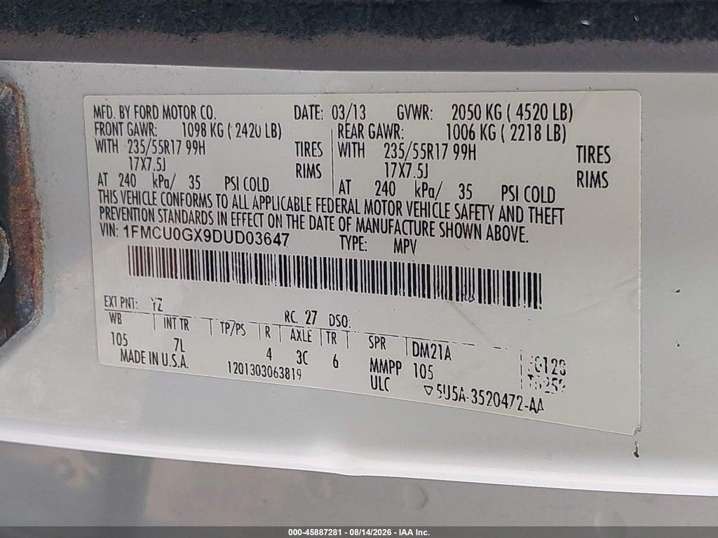 1FMCU0GX9DUD03647 2013 FORD ESCAPE photo no. 9