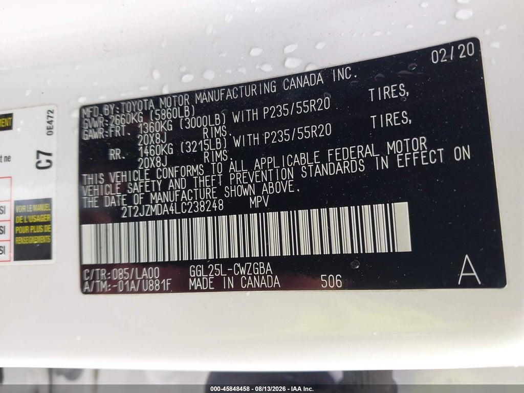 2T2JZMDA4LC238248 2020 LEXUS RX 350 photo no. 9