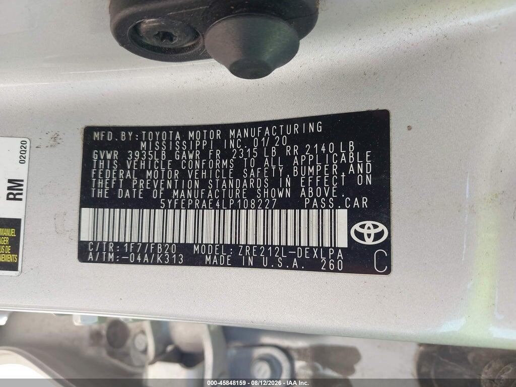 5YFEPRAE4LP108227 2020 TOYOTA COROLLA photo no. 9