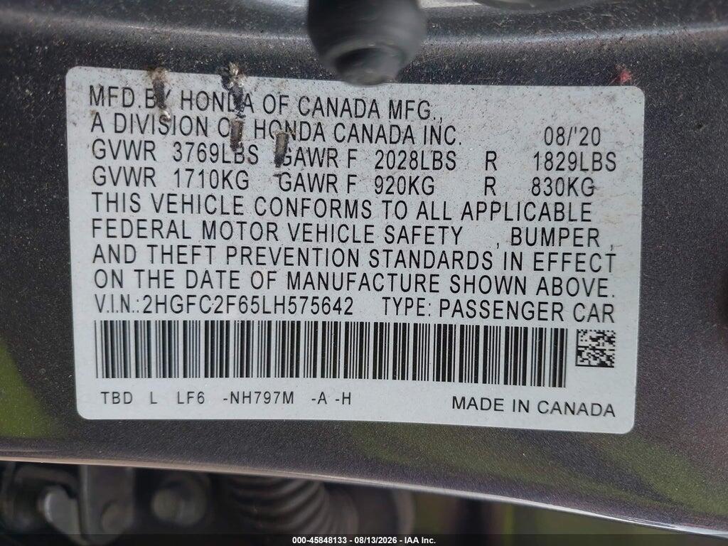 2HGFC2F65LH575642 2020 HONDA CIVIC photo no. 9