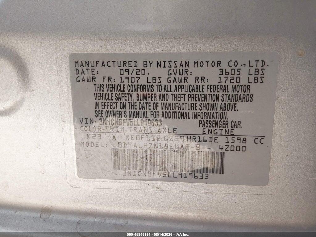 3N1CN8FV5LL919633 2020 NISSAN VERSA photo no. 9