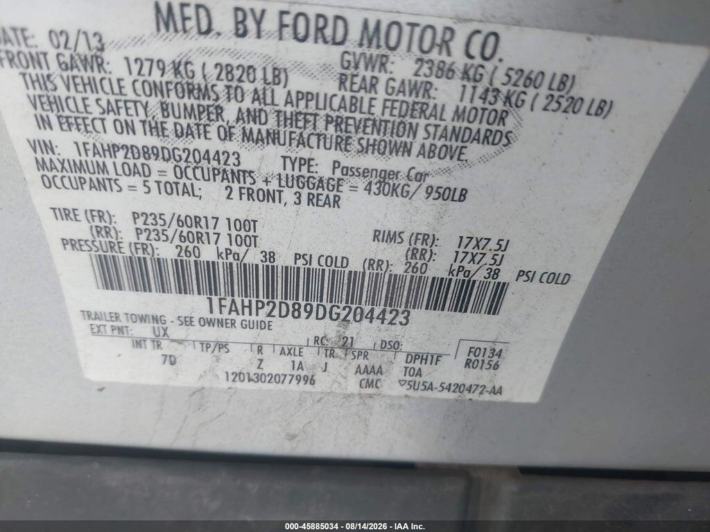 1FAHP2D89DG204423 2013 FORD TAURUS photo no. 9