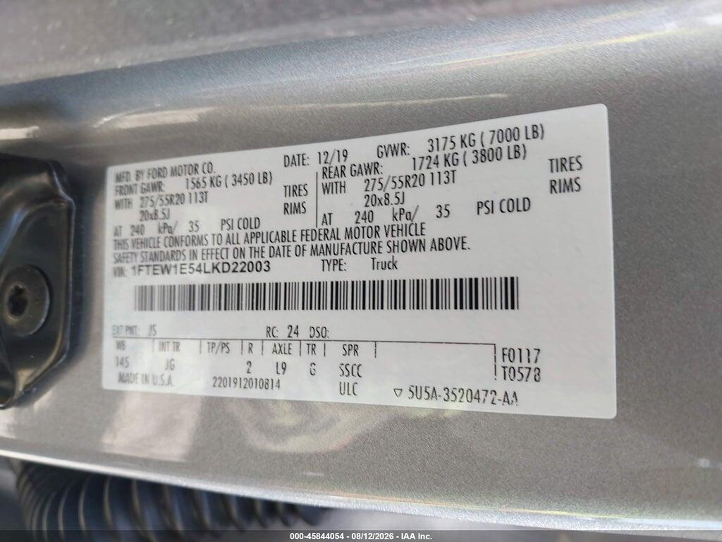 1FTEW1E54LKD22003 2020 FORD F-150 photo no. 9
