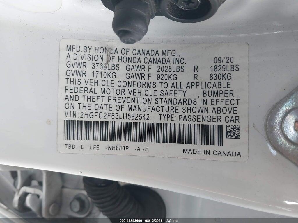 2HGFC2F63LH582542 2020 HONDA CIVIC photo no. 9