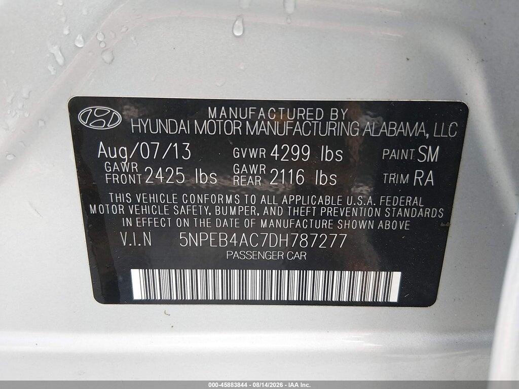 5NPEB4AC7DH787277 2013 HYUNDAI SONATA photo no. 9