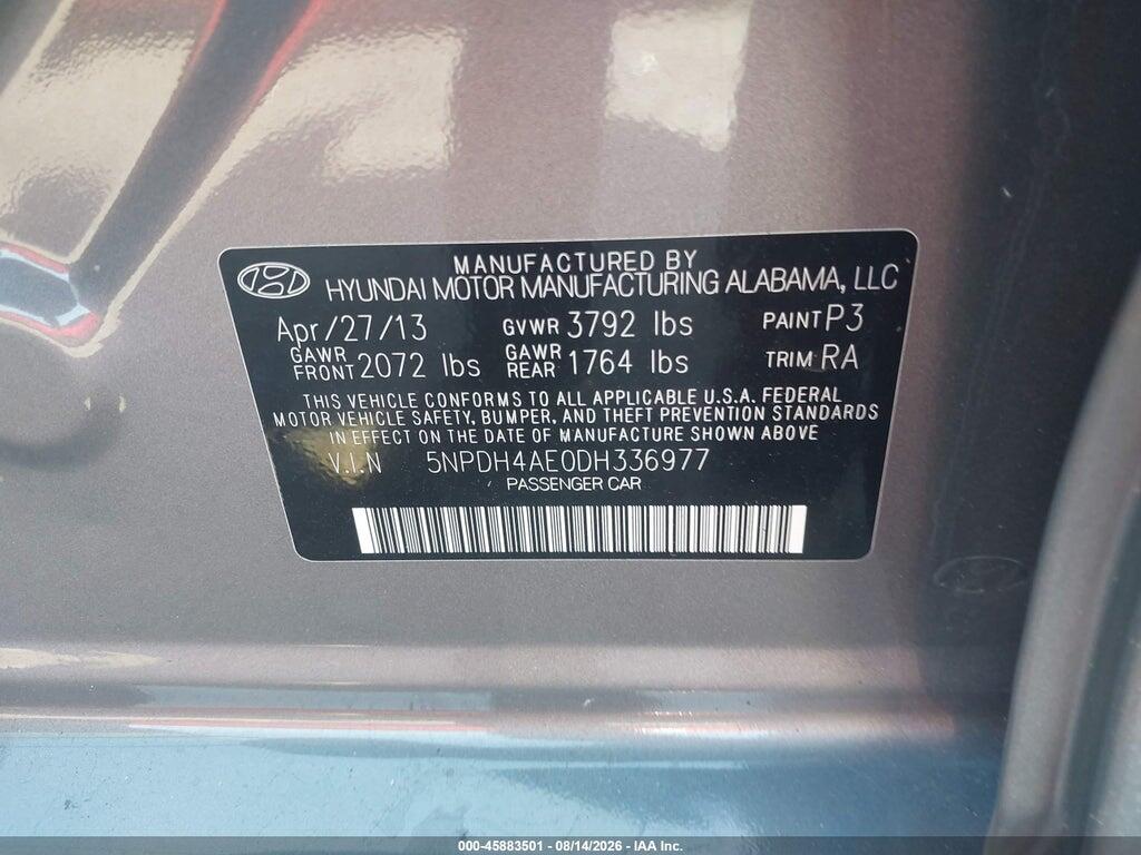 5NPDH4AE0DH336977 2013 HYUNDAI ELANTRA photo no. 9