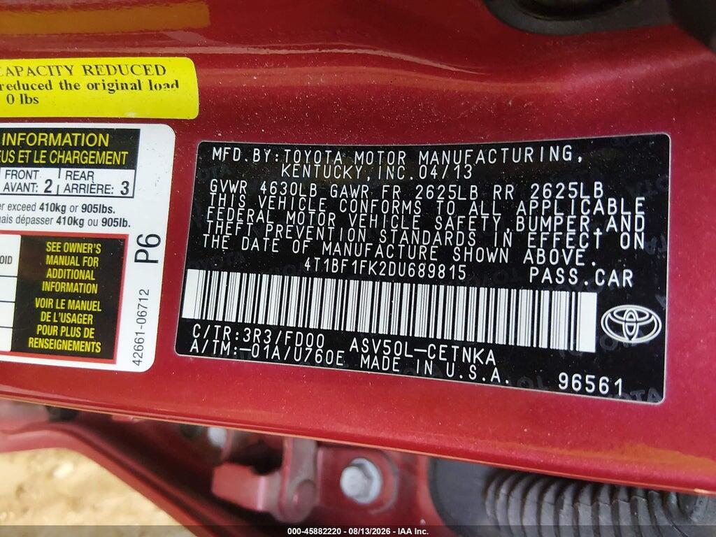 4T1BF1FK2DU689815 2013 TOYOTA CAMRY photo no. 9