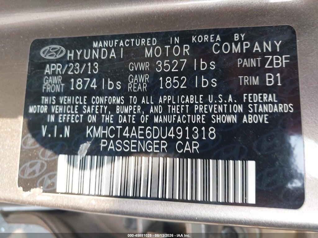 KMHCT4AE6DU491318 2013 HYUNDAI ACCENT photo no. 9