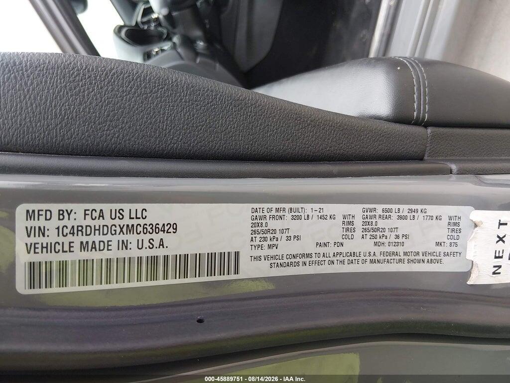 1C4RDHDGXMC636429 2021 DODGE DURANGO photo no. 9