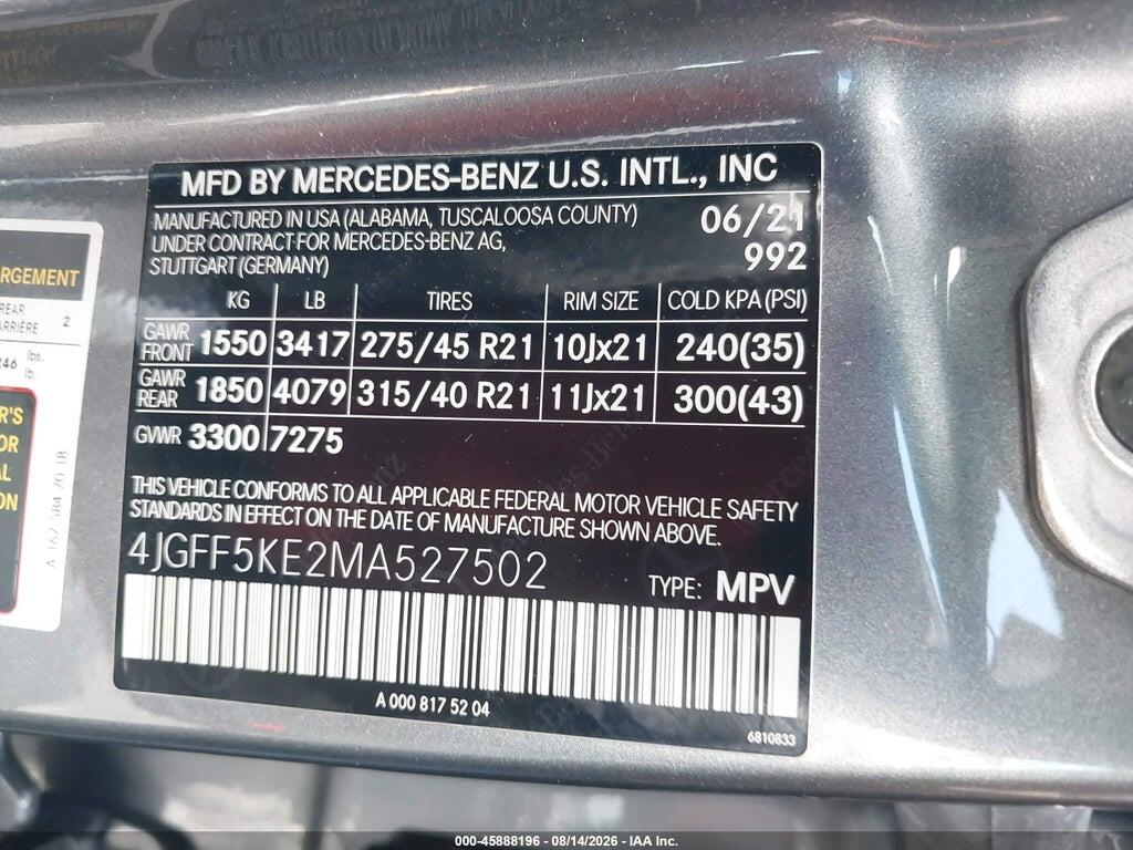 4JGFF5KE2MA527502 2021 MERCEDES-BENZ GLS 450 photo no. 9