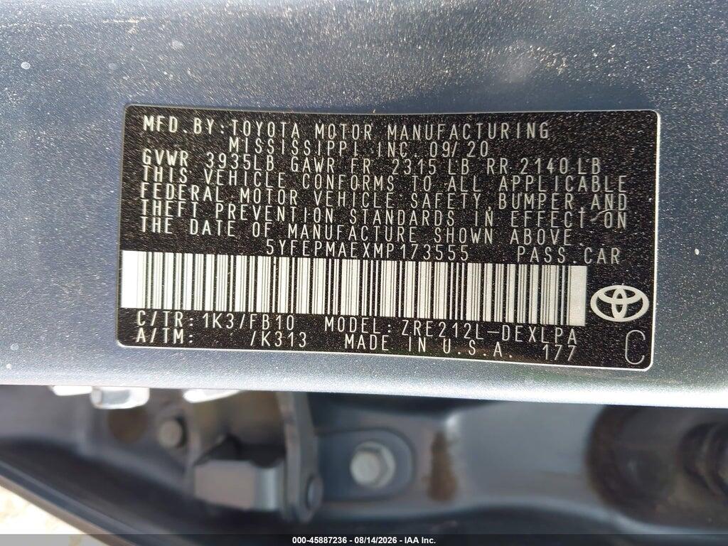 5YFEPMAEXMP173555 2021 TOYOTA COROLLA photo no. 9
